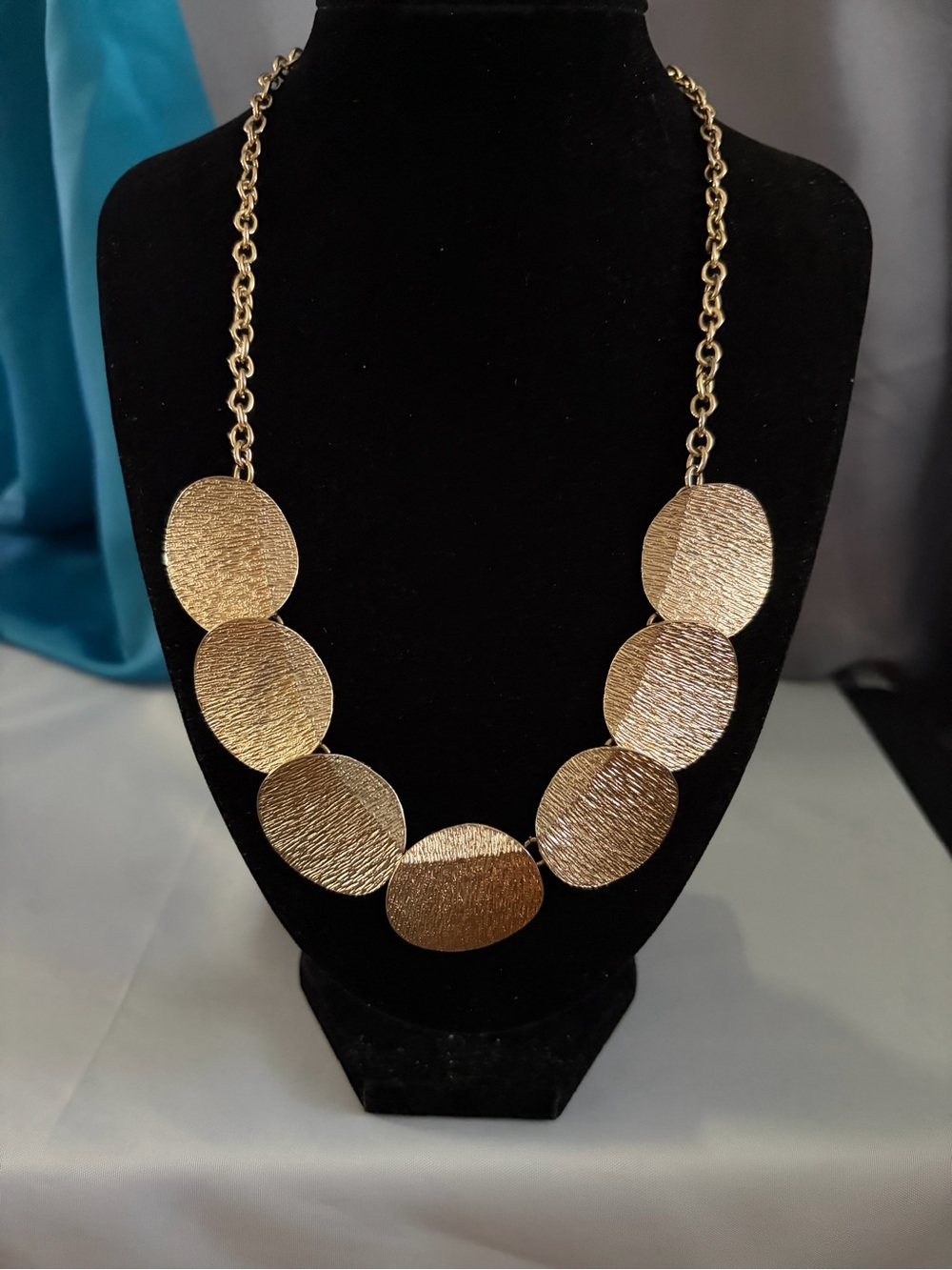 Gold Textured Disc Statement Necklace - Women Jewelry